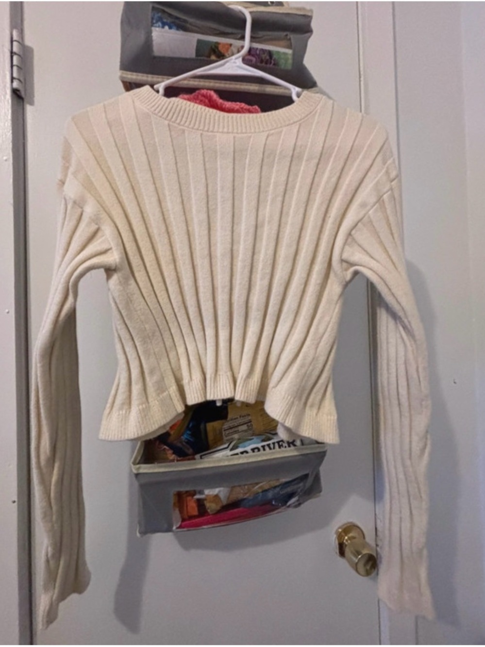 Le Lis Cream Ribbed Crewneck Sweater